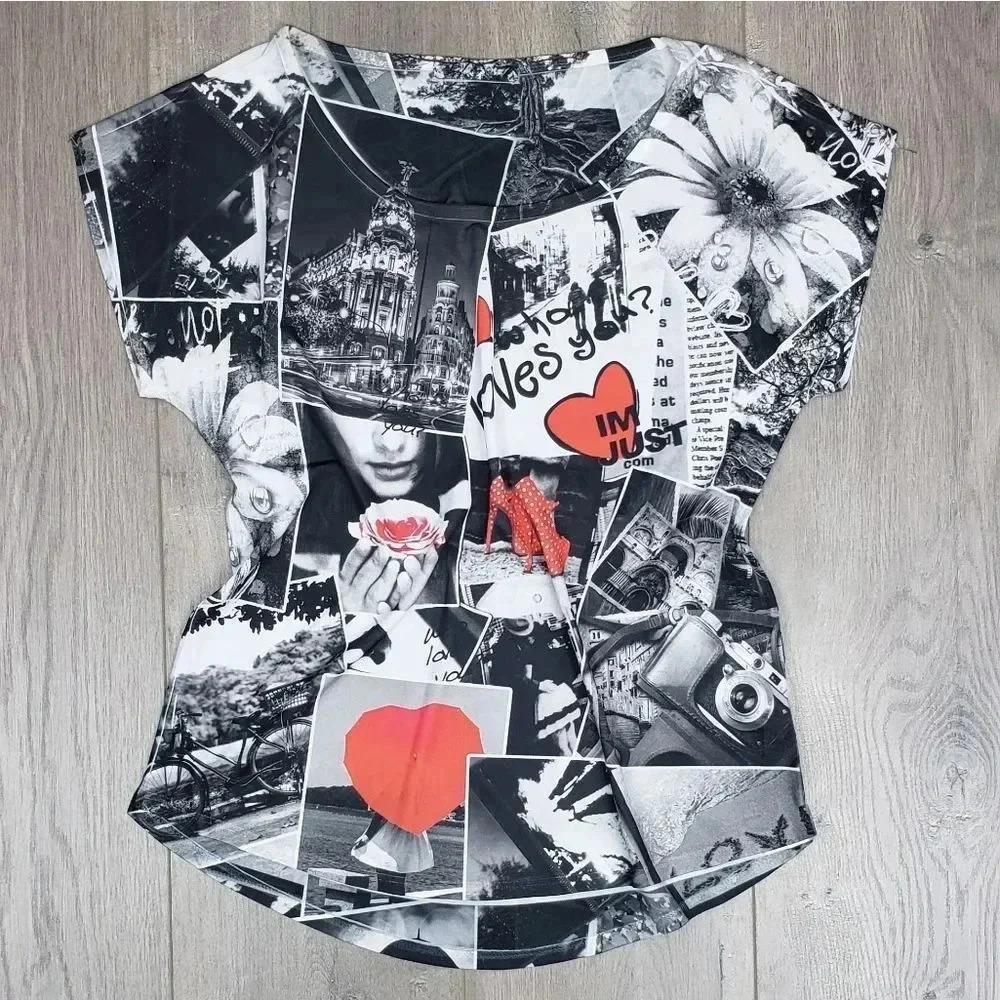 Black & Red Short Sleeve Top